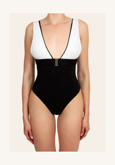 Nola in Midnight Black / White Straps One-Piece Swimsuit Arloe