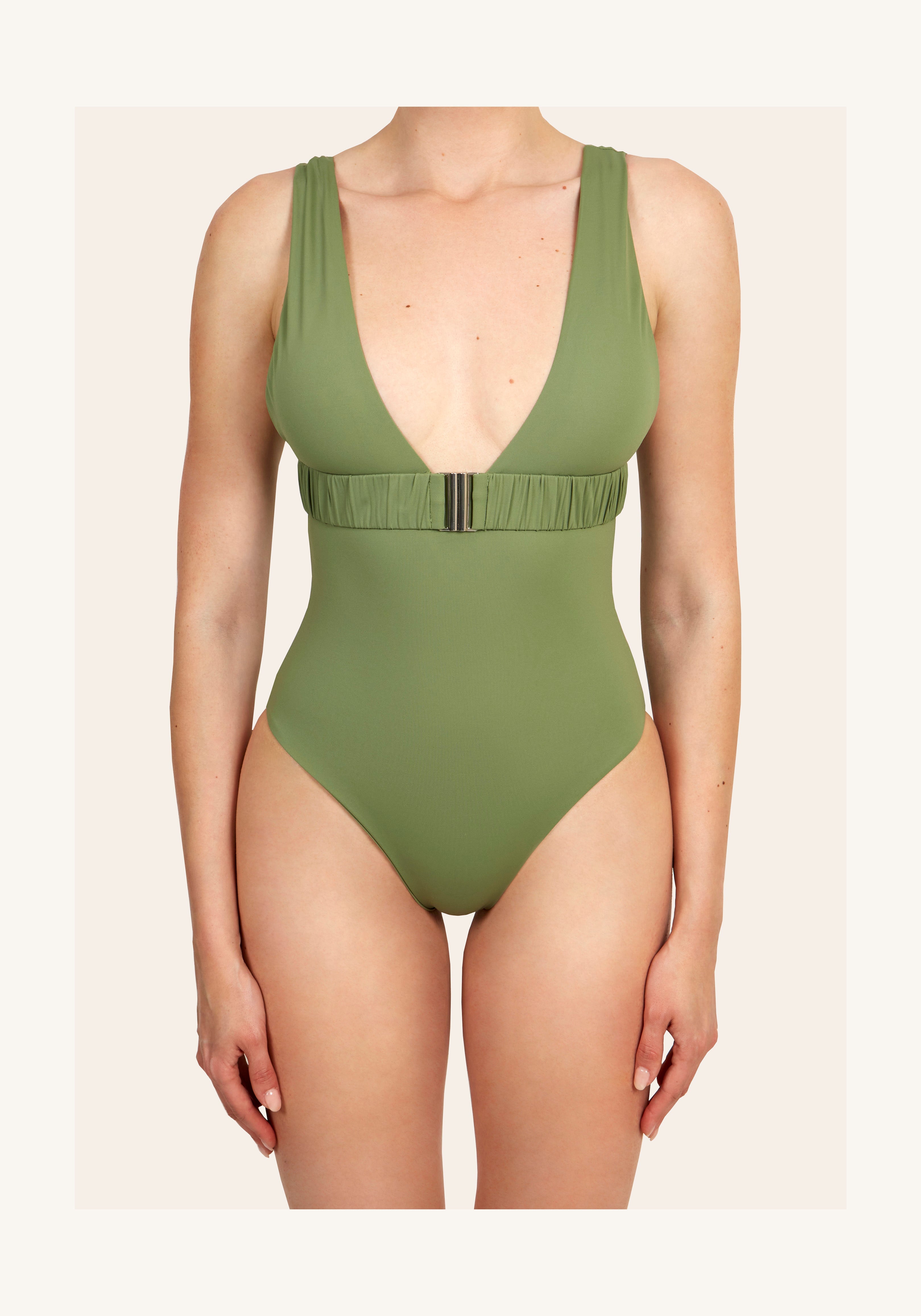 Nola in Sage Green / White Straps One-Piece Swimsuit Arloe